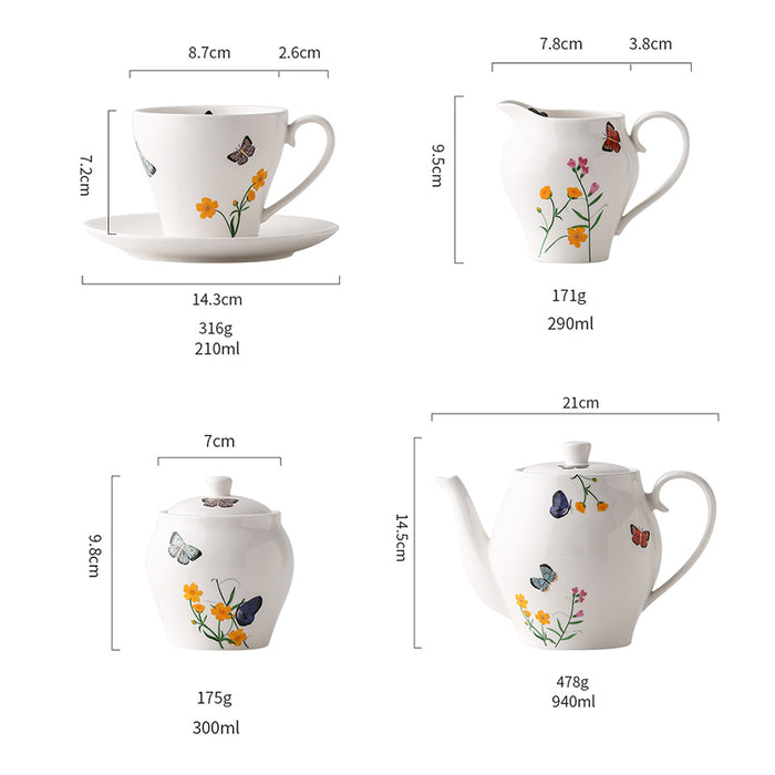 English Butterfly Flower Ceramic Tea Set-4