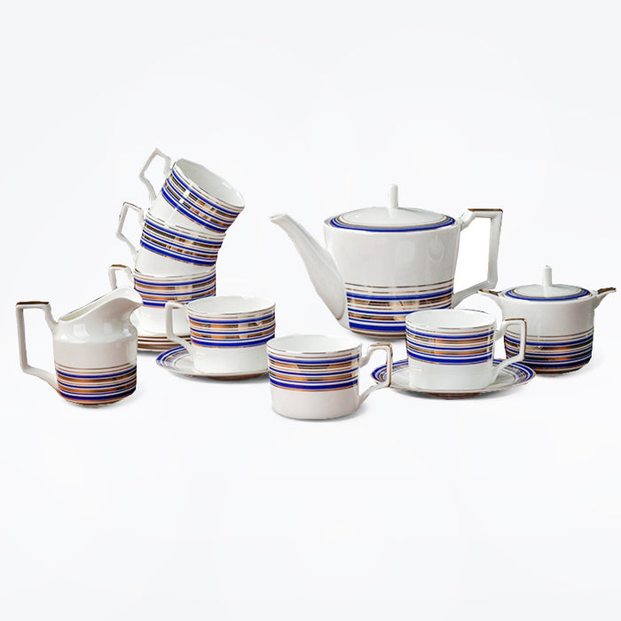 Blue Gold Stripe Bone China Tea Set-1