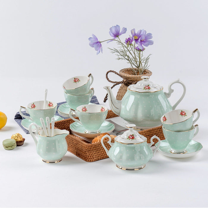Polka Dot Flower Bone China Tea Set-2