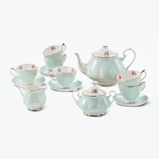 Polka Dot Flower Bone China Tea Set-1