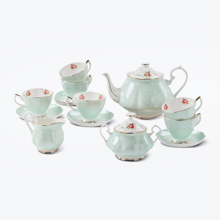 Polka Dot Flower Bone China Tea Set-1