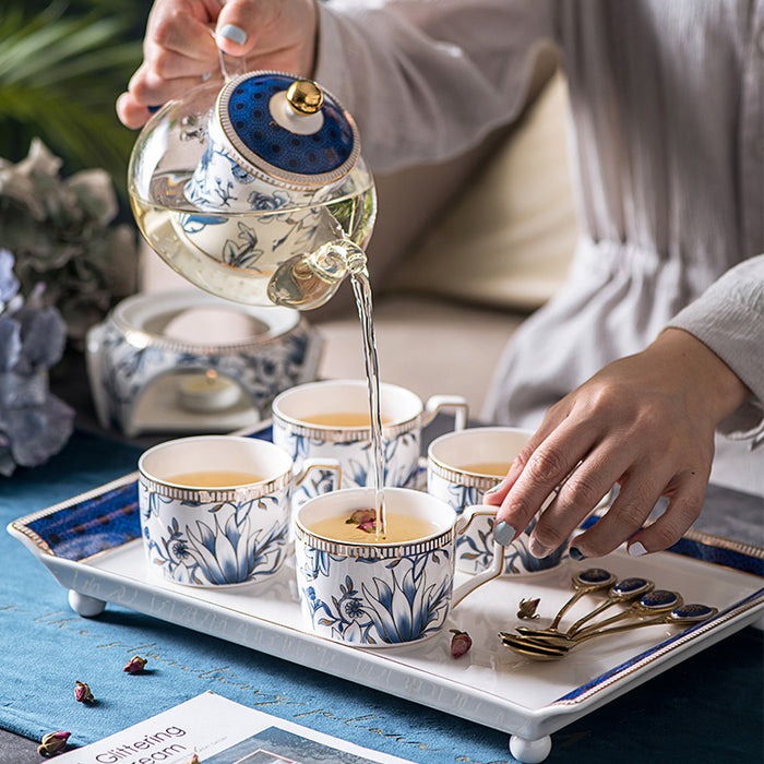 Blue Flower English Bone China Tea Set-3