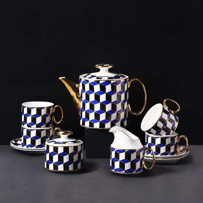 Gold Trim Geometric Afternoon Tea Set-2