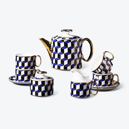Gold Trim Geometric Afternoon Tea Set-1