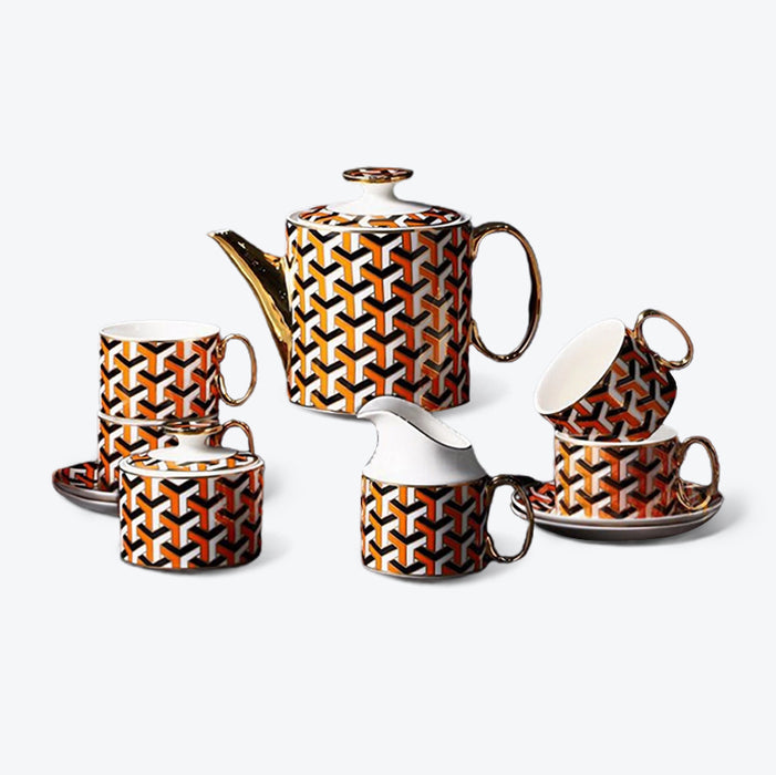 Gold Trim Geometric Afternoon Tea Set-3