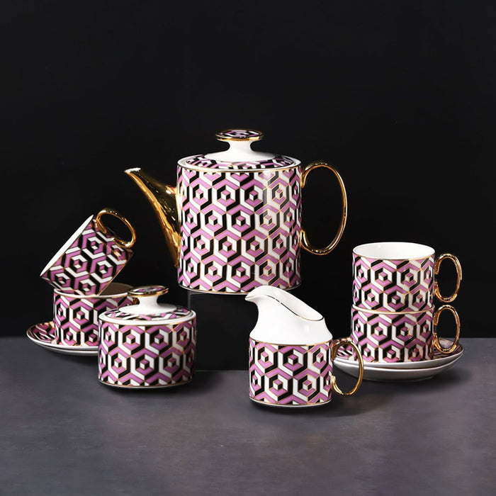 Gold Trim Geometric Afternoon Tea Set-6