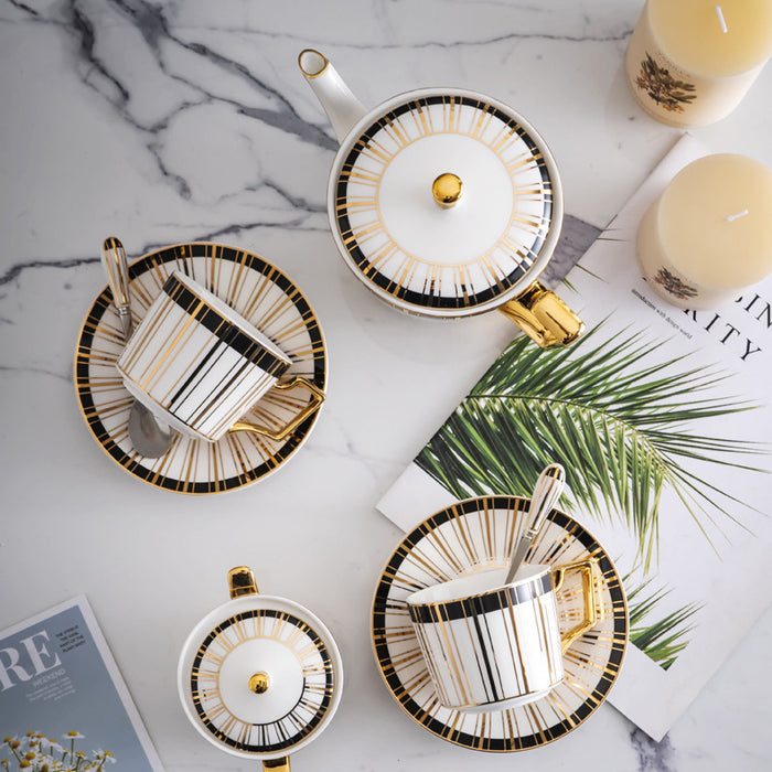 Hand-Painted Gold Striped Bone China Tea Set-3