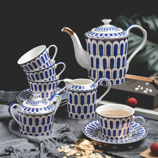Blue Glazed Hand-Painted Gold Lined Tea Set-2