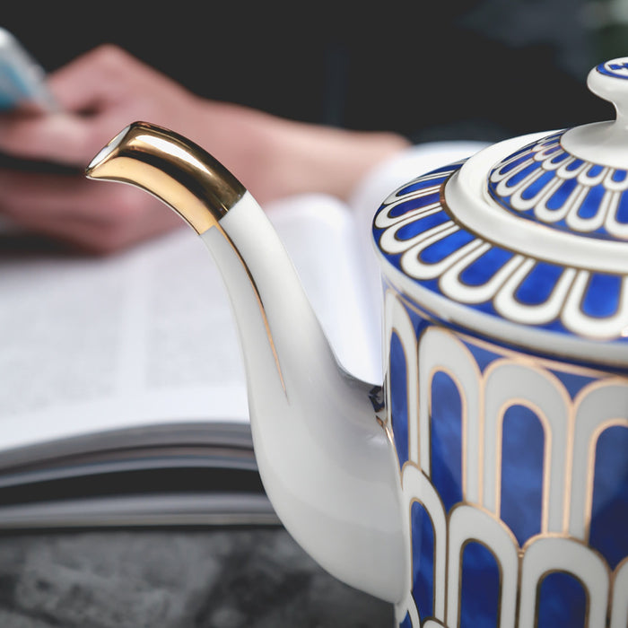 Blue Glazed Hand-Painted Gold Lined Tea Set-4