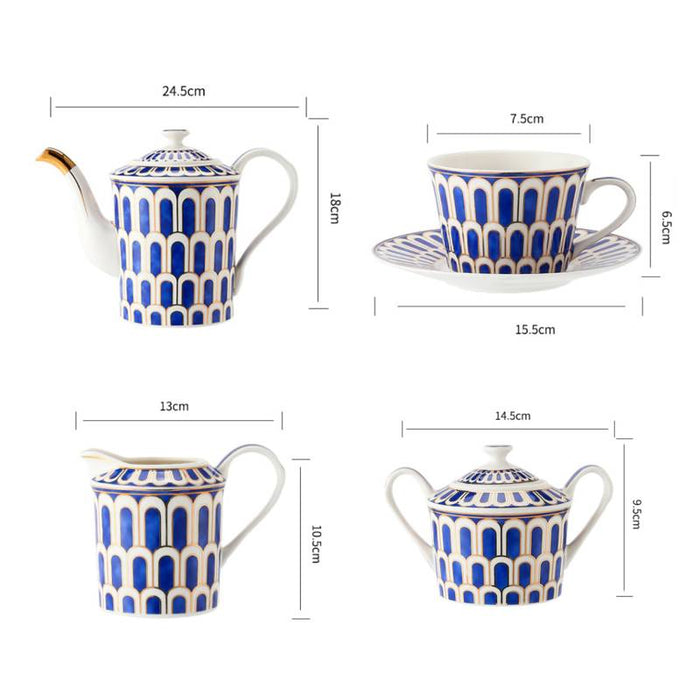 Blue Glazed Hand-Painted Gold Lined Tea Set-6
