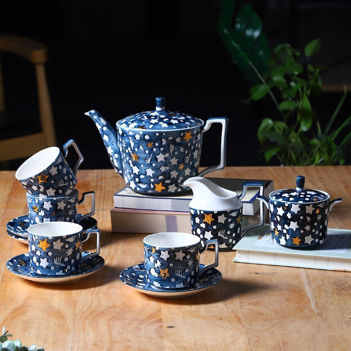 Blue Starry Sky Hand-Painted Ceramic Tea Set-2