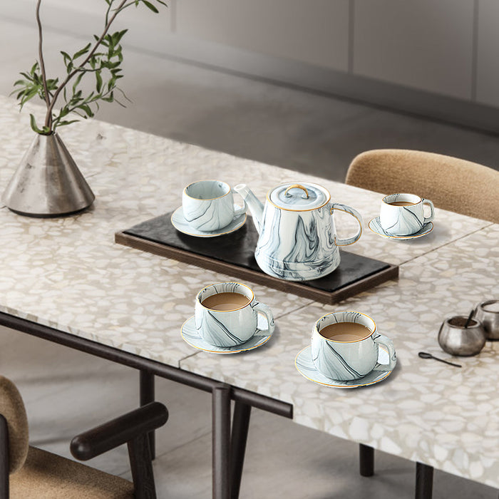 Gold Trim Marbling Ceramic Tea Set-2