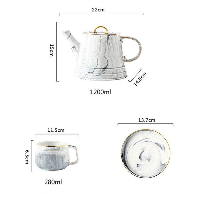 Gold Trim Marbling Ceramic Tea Set-4