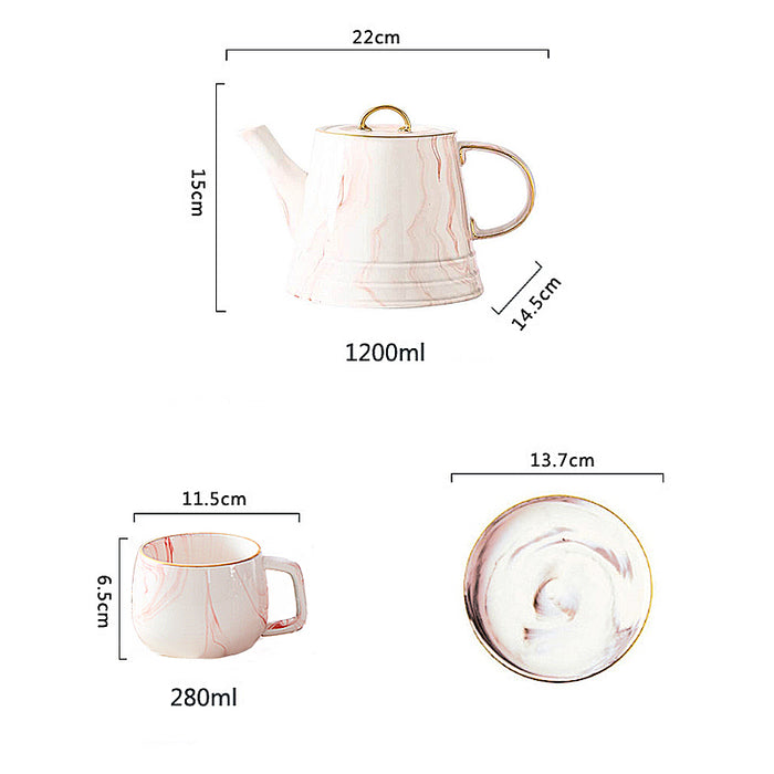 Gold Trim Marbling Ceramic Tea Set-8