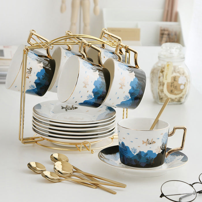 Underwater World Gold Trim Ceramic Tea Set-5