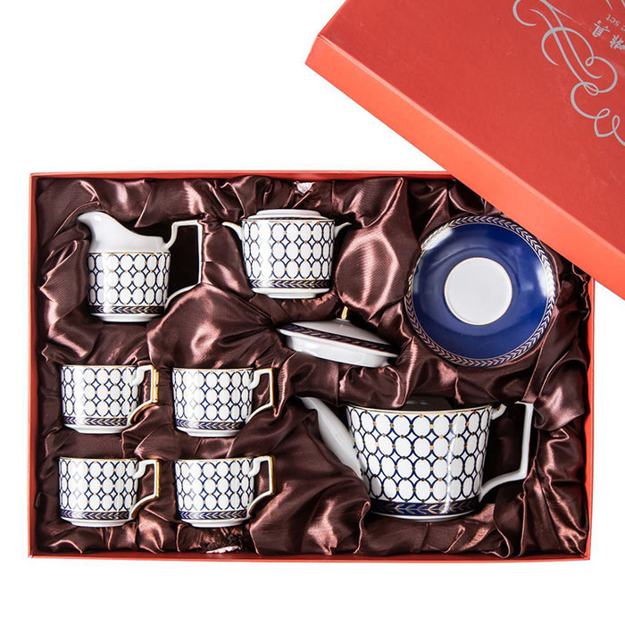 Bone China Blue Geometric Gold Trim Ceramic Tea Set-4