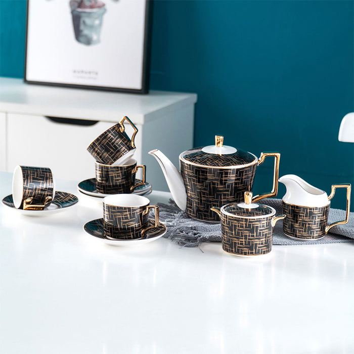 Bone China Gold Lines Pattern Tea Set-2