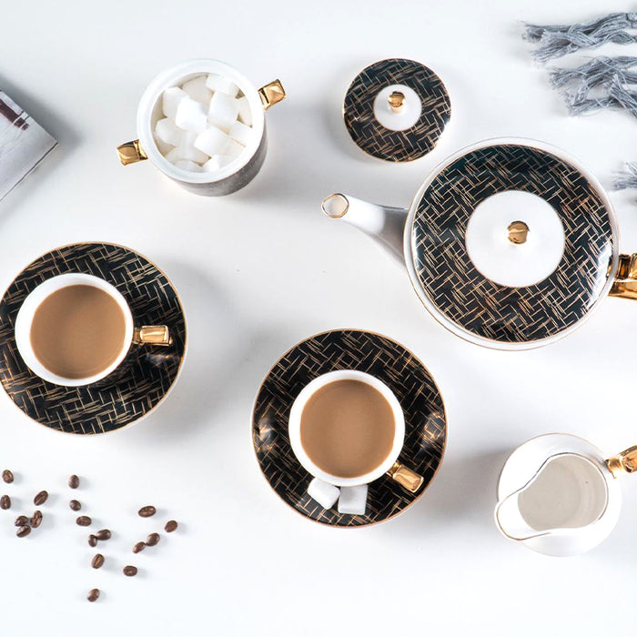 Bone China Gold Lines Pattern Tea Set-3