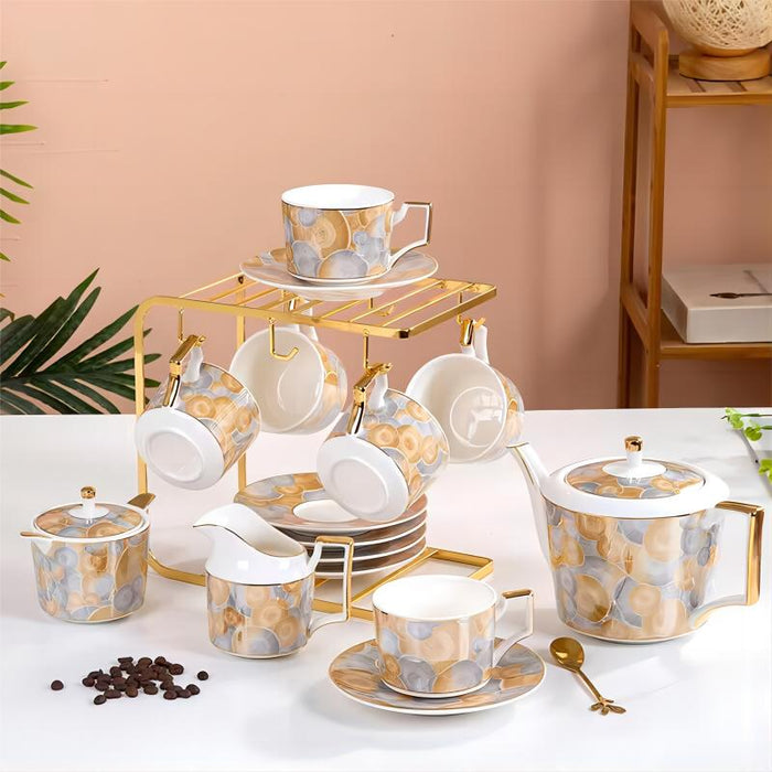 Modern Orange/Silver Marble Coffee Set-2