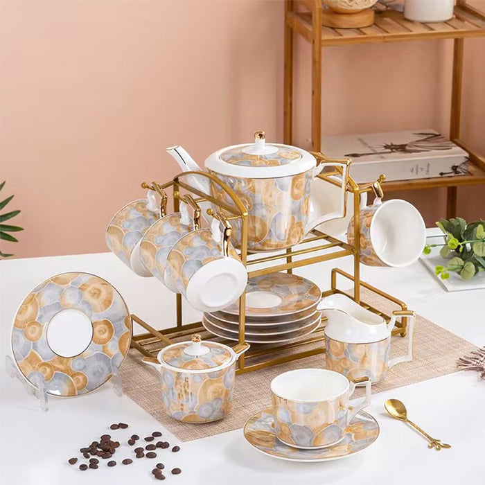 Modern Orange/Silver Marble Coffee Set-3