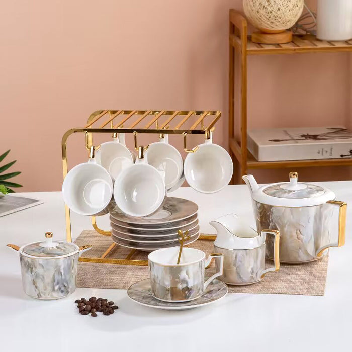 Modern Orange/Silver Marble Coffee Set-6