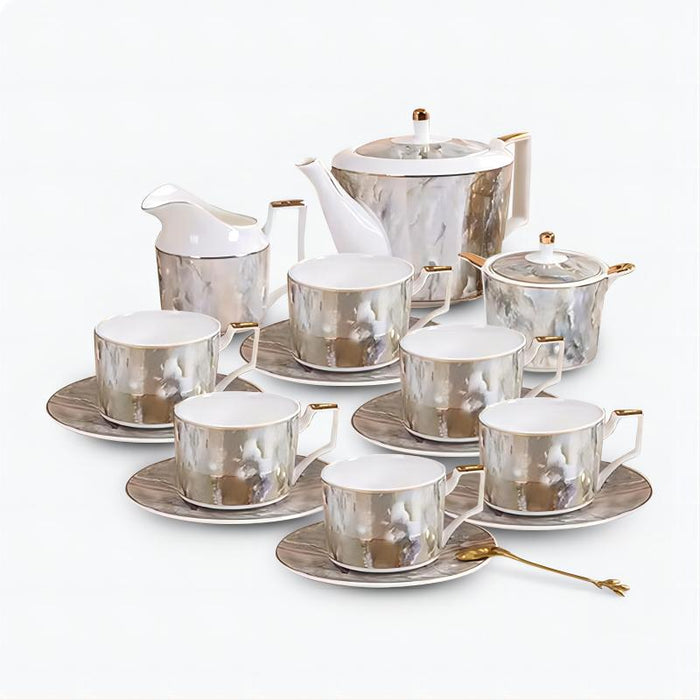 Modern Orange/Silver Marble Coffee Set-4