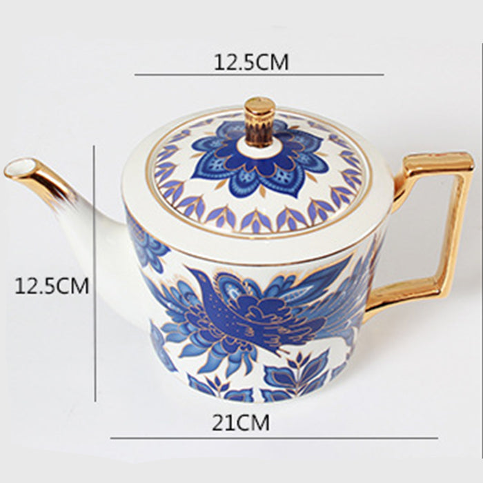 Blue Phoenix and Flower Gold Trim Ceramic Tea Set-5