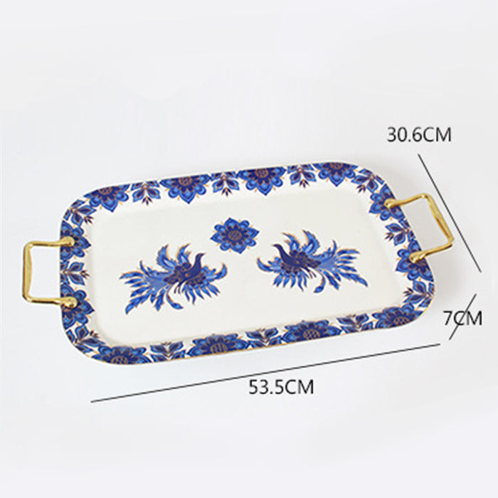 Blue Phoenix and Flower Gold Trim Ceramic Tea Set-7
