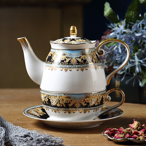 Gold Flower Bone China Tea Set for One Set-2