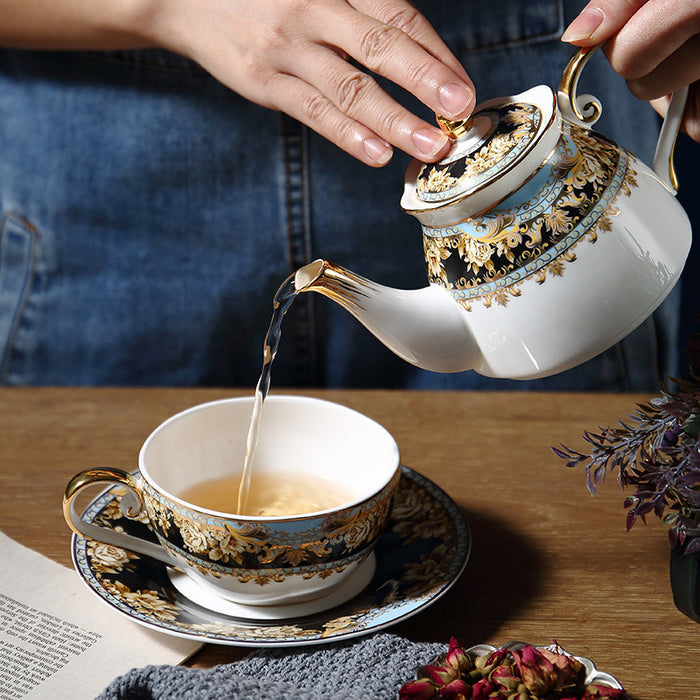 Gold Flower Bone China Tea Set for One Set-5