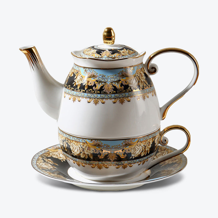 Gold Flower Bone China Tea Set for One Set-1