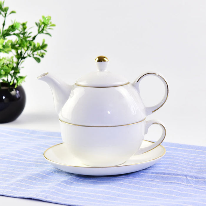 Gold Trim Bone China White Tea Set for One Set-2