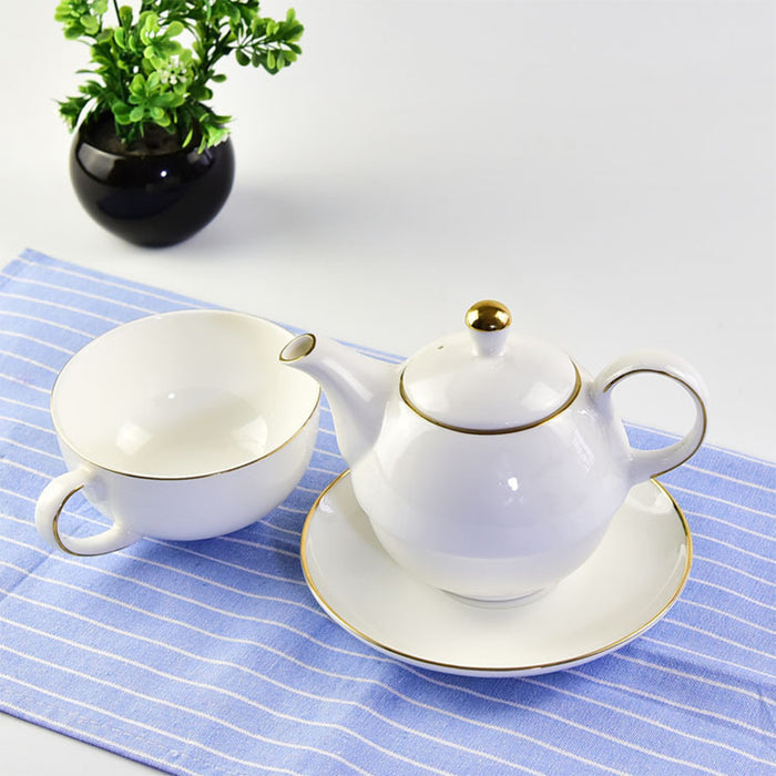 Gold Trim Bone China White Tea Set for One Set-4