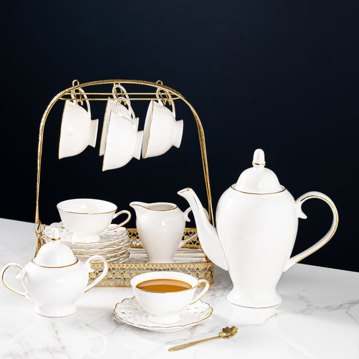 Modern White Bone China Gold Trim Ceramic Tea Set-4