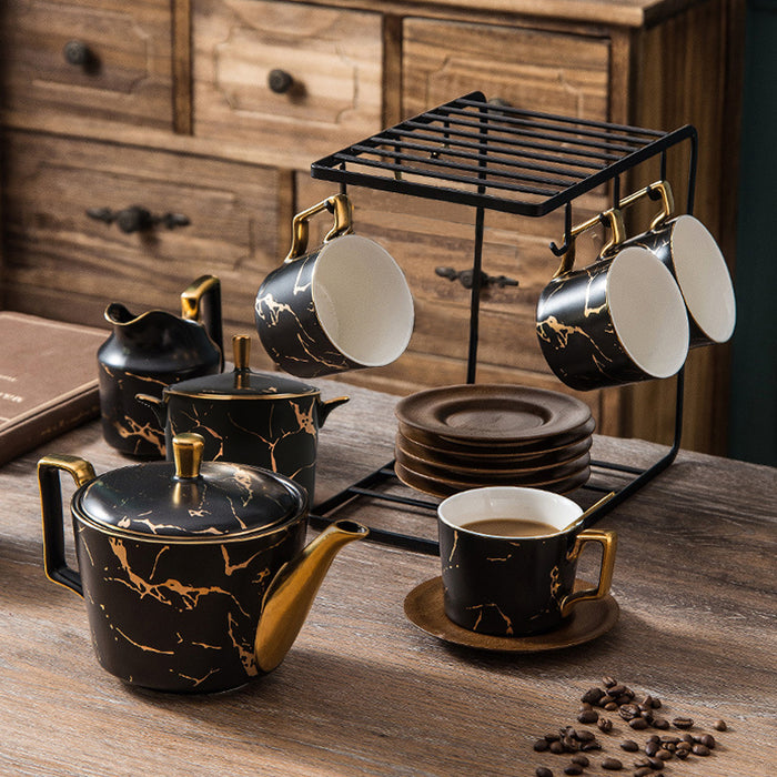 Marble Pattern Gold Trim Ceramic Tea Set-4