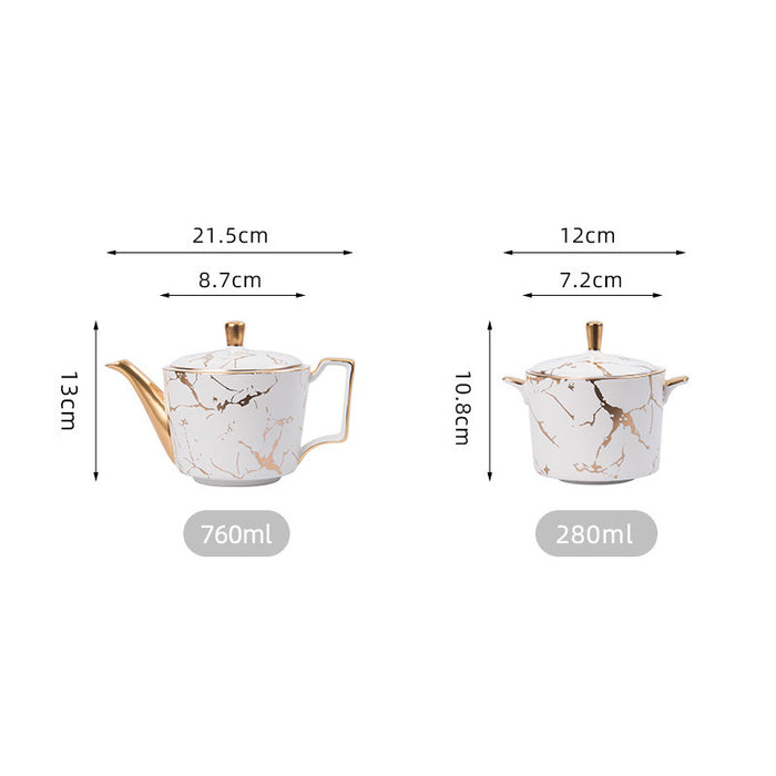 Marble Pattern Gold Trim Ceramic Tea Set-7