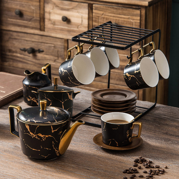 Marble Pattern Gold Trim Ceramic Tea Set-10