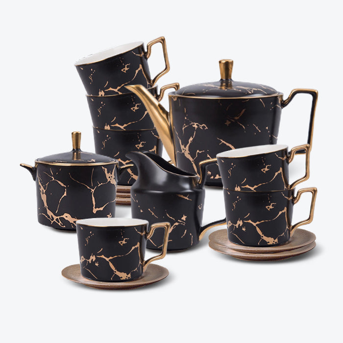 Marble Pattern Gold Trim Ceramic Tea Set-9