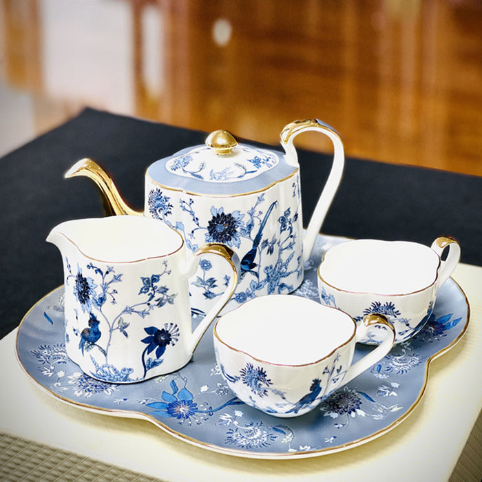 Flower and Bird Bone China Tea Gold Trim Tea Set-3