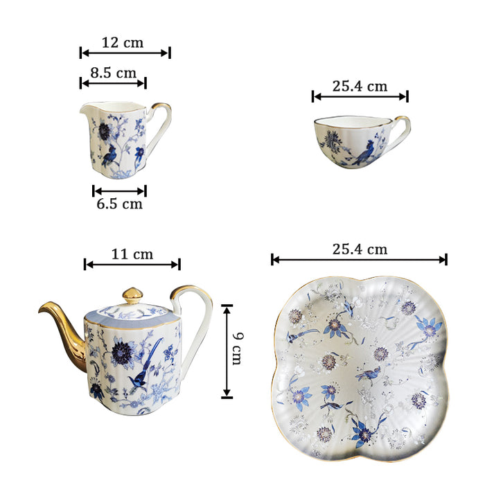 Flower and Bird Bone China Tea Gold Trim Tea Set-4