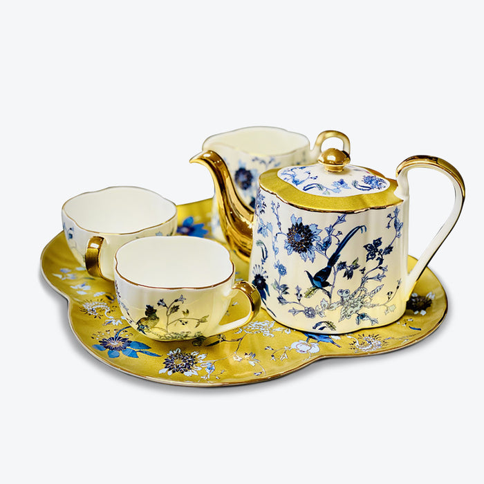 Flower and Bird Bone China Tea Gold Trim Tea Set-5