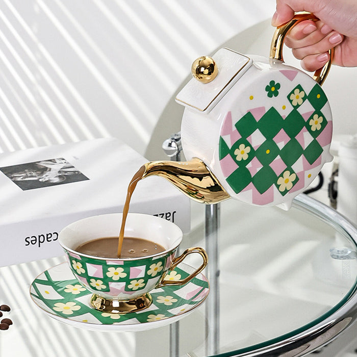 Modern Geometric Gold Trim Ceramic Tea Set-5