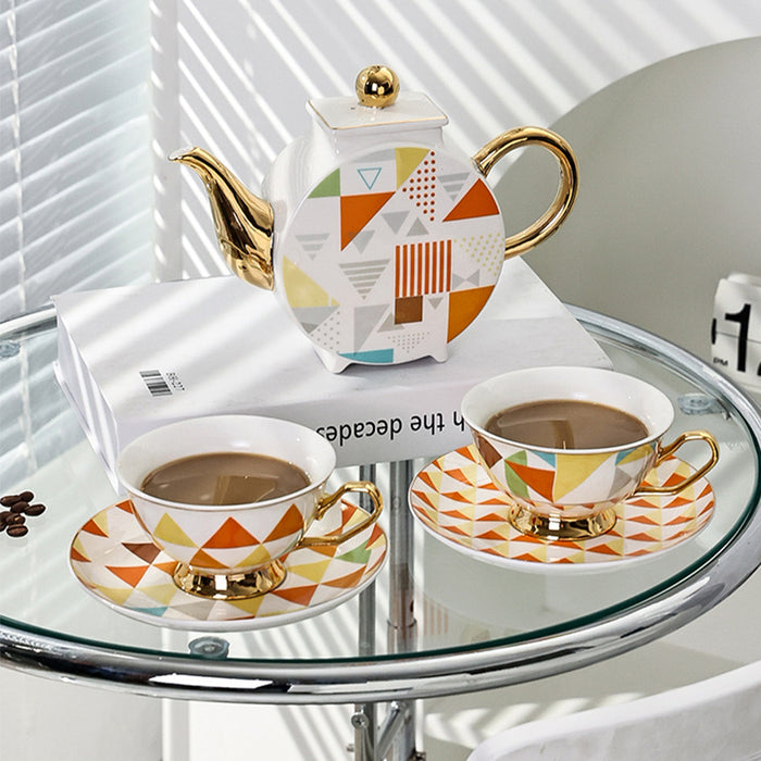 Modern Geometric Gold Trim Ceramic Tea Set-9