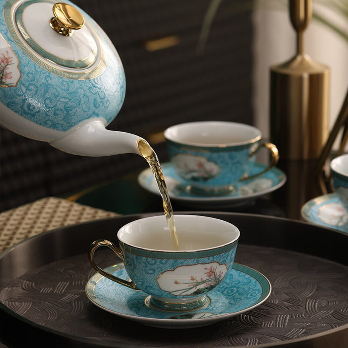 Blue Enamel Flower Pattern Tea Set-4