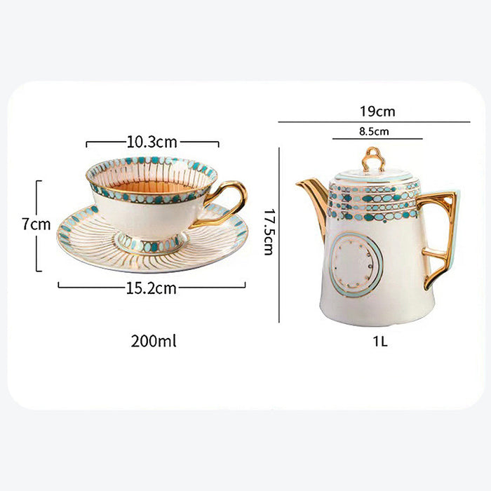 Gem Pattern Bone China Gold Trim Tea Set-7