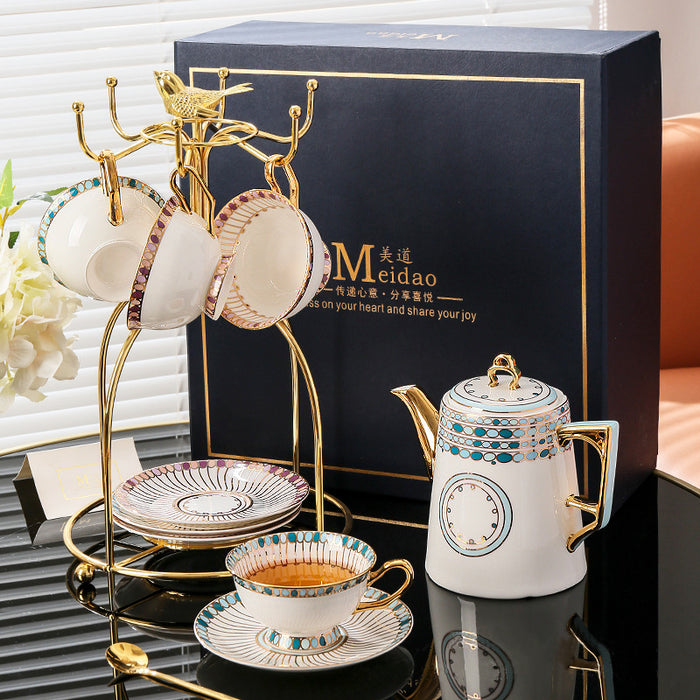 Gem Pattern Bone China Gold Trim Tea Set-5
