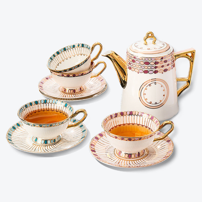 Gem Pattern Bone China Gold Trim Tea Set-1
