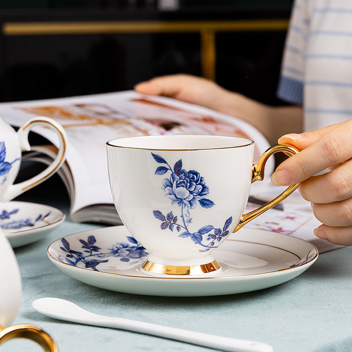 Blue Flower and Bird Bone China Tea Set-3