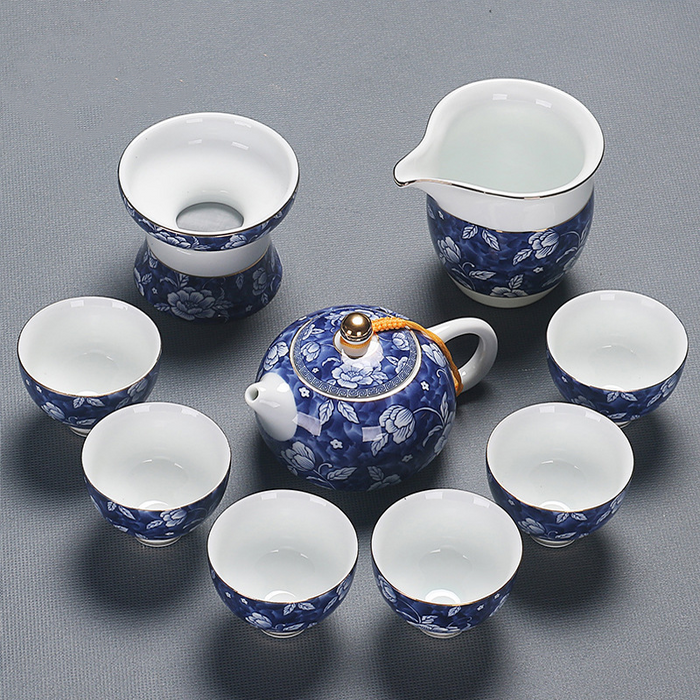 Blue and White Flower Ceramic Kung Fu Tea Set-5