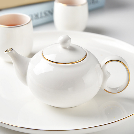 White with Gold Trim Ceramic Kung Fu Tea Set-2